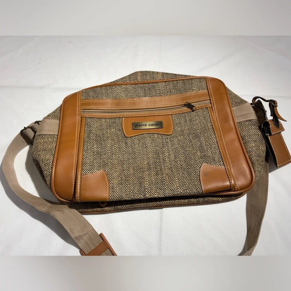 Pierre Cardin Tan and Beige Canvas Crossbody Messenger Bag